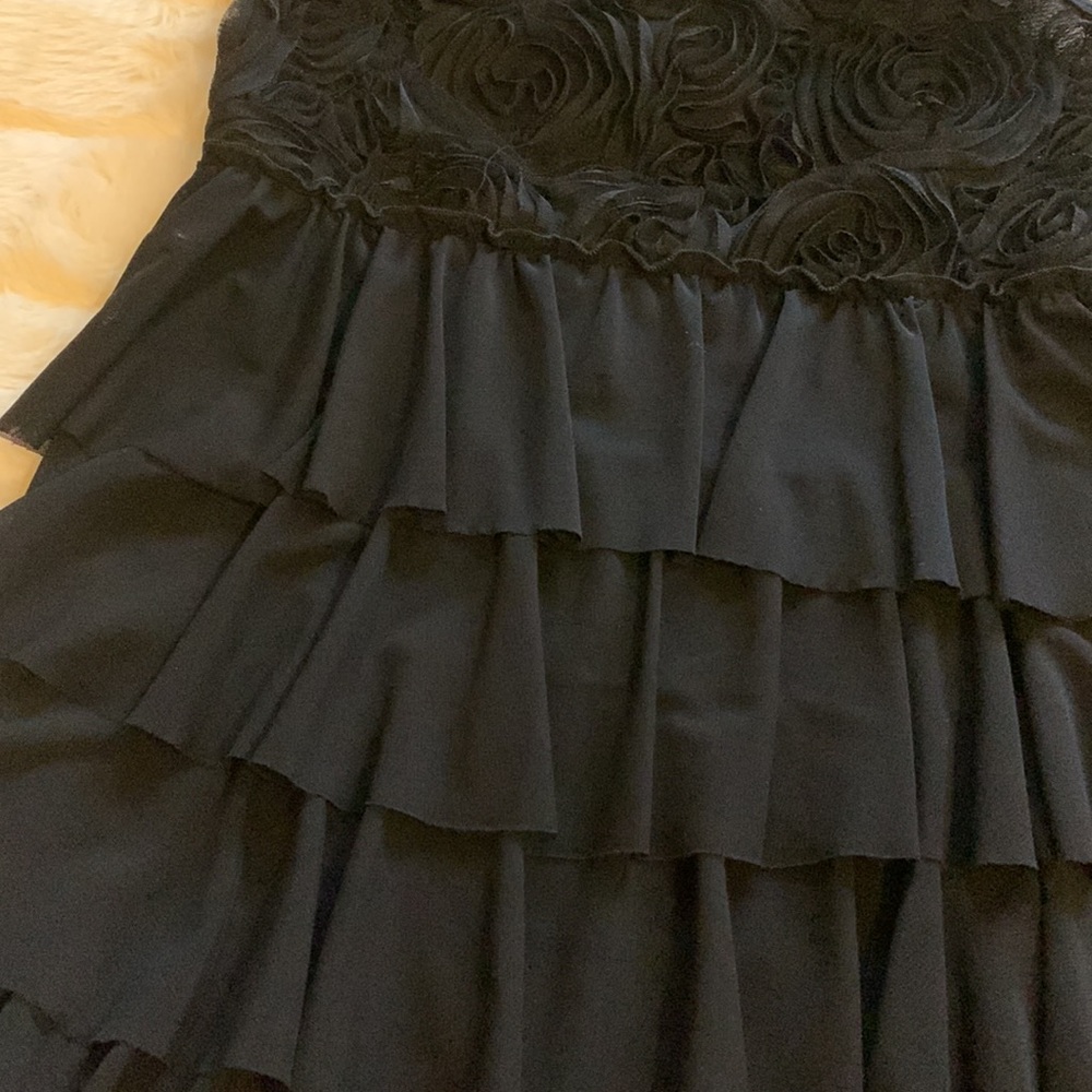Black ruffle roses layered rhumba ruffles tunic mini dress tank top S